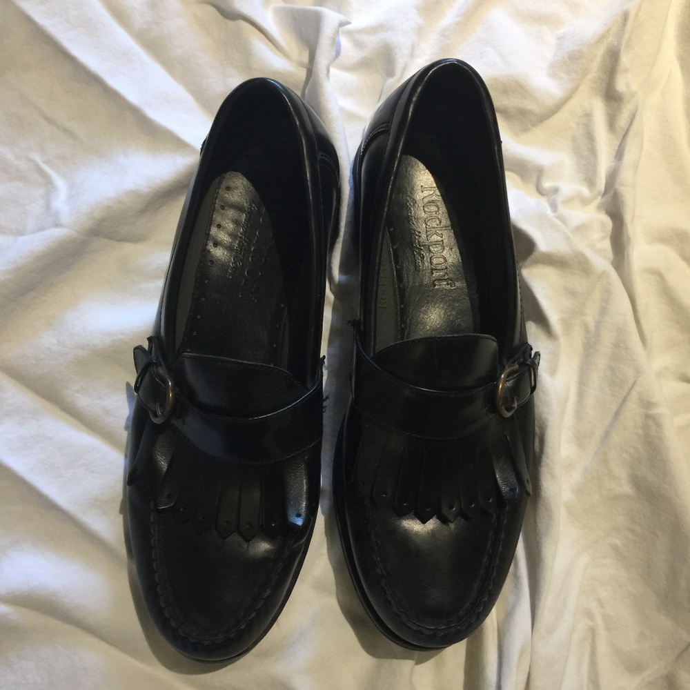 Men's Black Leather Fringe Loafers 8.5 M Rockport